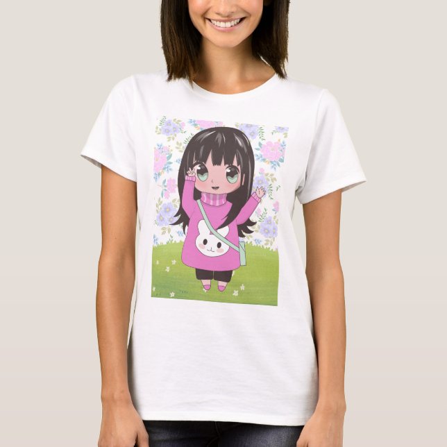 animerad flicka med blommor t shirt (Framsida)