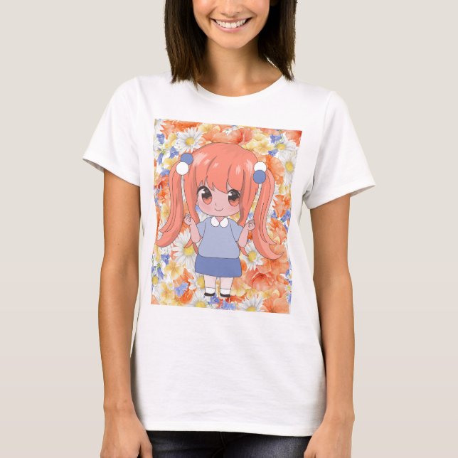 animerad flicka med blommor t shirt (Framsida)