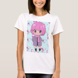 animerad flicka med blommor t shirt