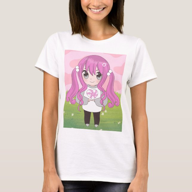 animerad flicka med blommor t shirt (Framsida)