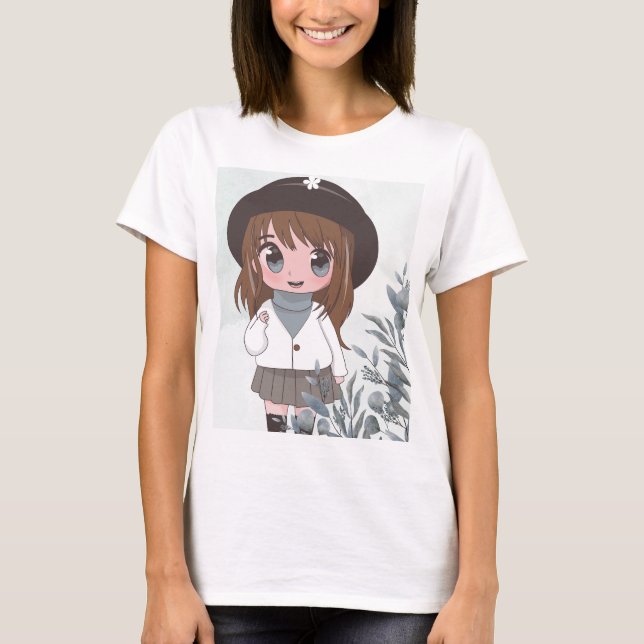 animerad flicka med blommor t shirt (Framsida)