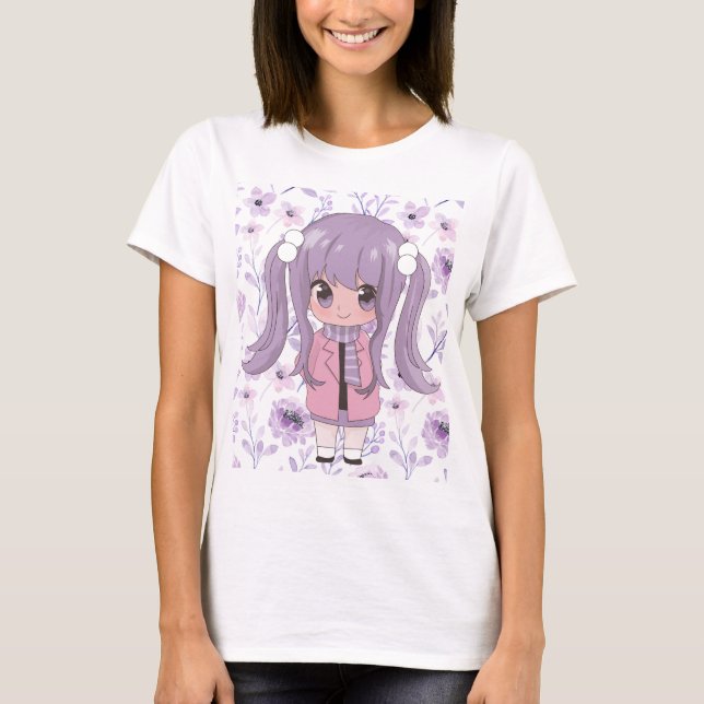 animerad flicka med blommor t shirt (Framsida)