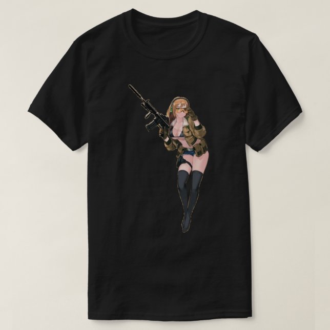 animerad flicka med pistol t shirt (Design framsida)