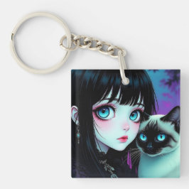 Animerad flicka och siamesisk katt Personlig