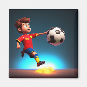 Animerad fotbollsspelare med Boll, magnet