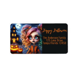Animerad Girl, Haunted House och Pumpkins Adressetikett