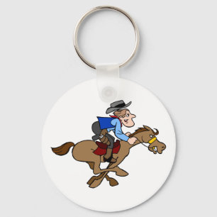 Animerad Horse Springa Tecknad Cowboy Holds Tight Nyckelring