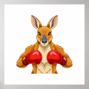 Animerad känguru med röda boxningshandskor poster