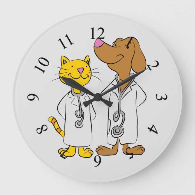 Animerad katt och hund Veterinärer Stor Klocka (Framsida)