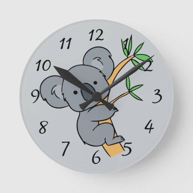 Animerad Koala Bear Rund Klocka (Framsida)