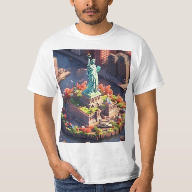 Animerad Liberty Statue Nyc Manhattan T-shirt (Framsida)