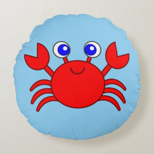 Animerad Lycklig Red Crab Rund Kudde