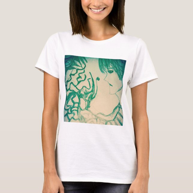 animerad manga grönt monster med ledsen kille t shirt (Framsida)