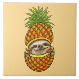 Animerad Sloth in Pineapple Kakelplatta