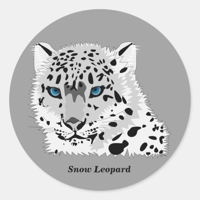 Animerad Snö leopard Runt Klistermärke (Framsida)