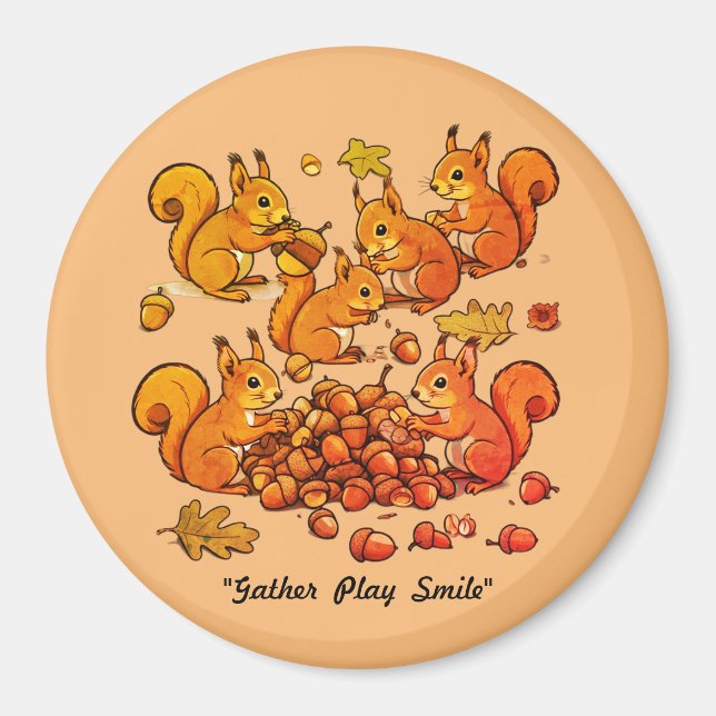 "Animerad Squirrels in Autumn" Magnet (Framsidan)