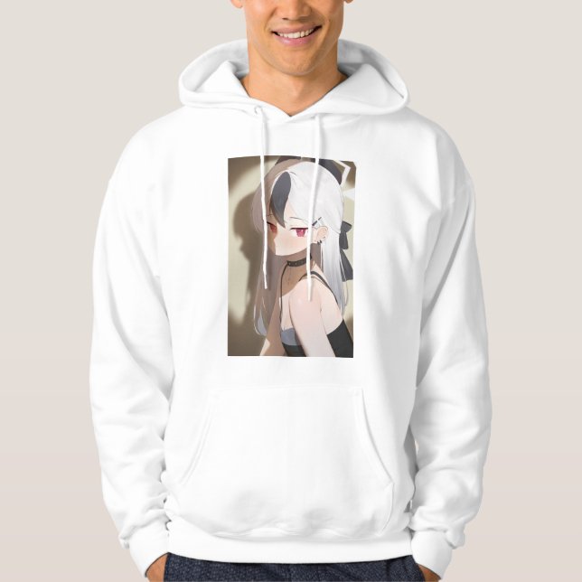 animerad tjej klär spotlight necklace bog vitt hår hoodie (Framsida)