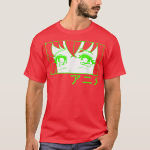 Animerade på japanska, manga motif, ansikte grönt t shirt