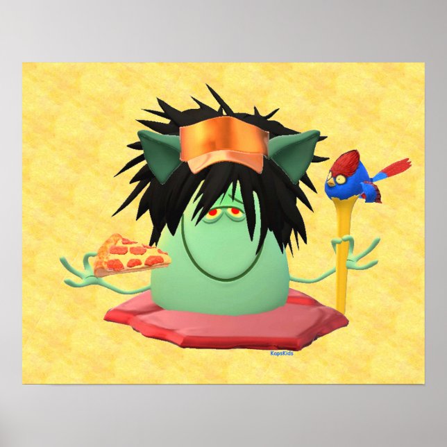 Animeraden grönt Monster Pizza-tecken Poster (Framsidan)