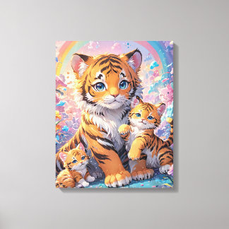 Animeraden Tiger & Unge Cute Pastel Canvastryck