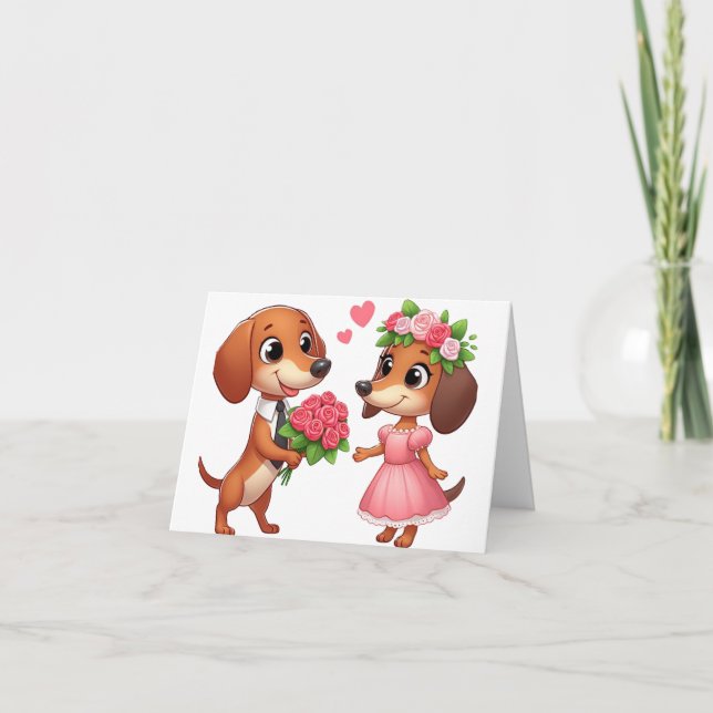 Animerat Dachshund Alla Hjärtans Dag-kort Kort (Framsida)