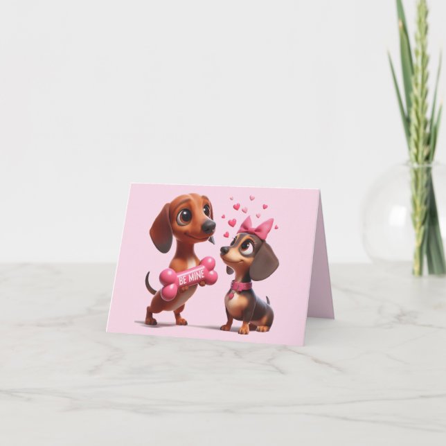 Animerat Dachshund Alla hjärtans dag-kort Kort (Framsida)
