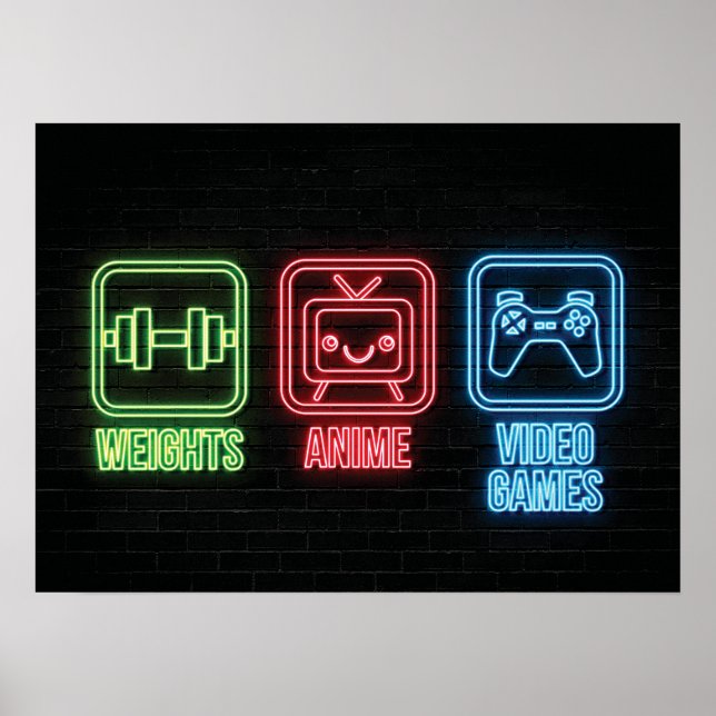 Animering, vikt, videospel - Retro Neon Poster (Framsidan)