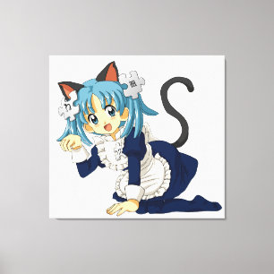 AnimeSchoolgirlkatt på henne knä i Maidklänning Canvastryck