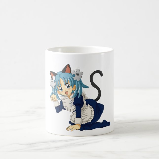 AnimeSchoolgirlkatt på henne knä i Maidklänning Kaffemugg (Center)
