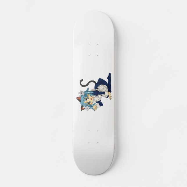 AnimeSchoolgirlkatt på henne knä i Maidklänning Skateboard Bräda 19,5 Cm (Framsida)