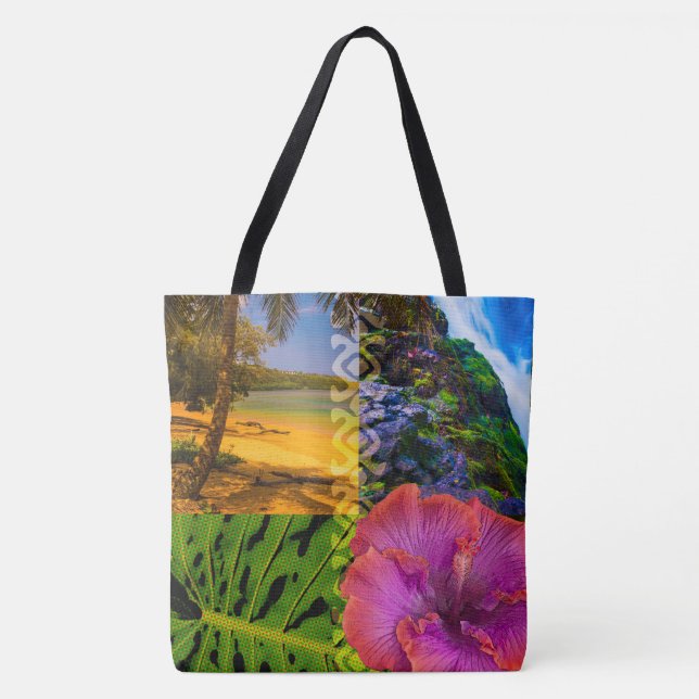 Anini Beach, Kauai Hawaiian Collage Beach Bag Tygkasse (Framsida)