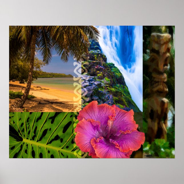 Anini Beach, Kauai Hawaiian Collage Poster (Framsidan)