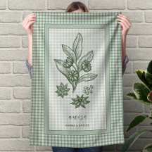 Anise Herb Kitchen Towel – Green Gingham Border