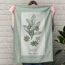 Anise Herb Kitchen Towel – Green Gingham Border Kökshandduk
