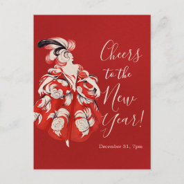 Anisette Red New Year's Eve Invitation Postcard Helg Vykort
