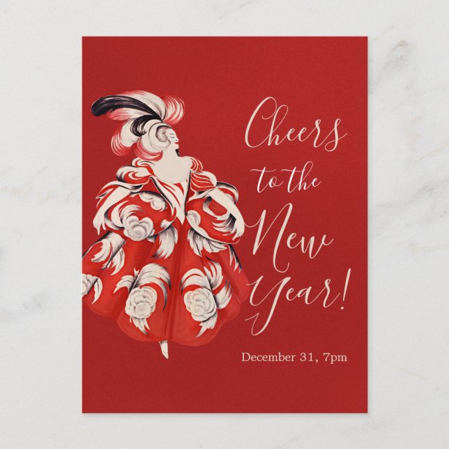 Anisette Red New Year's Eve Invitation Postcard Helg Vykort (Framsida)