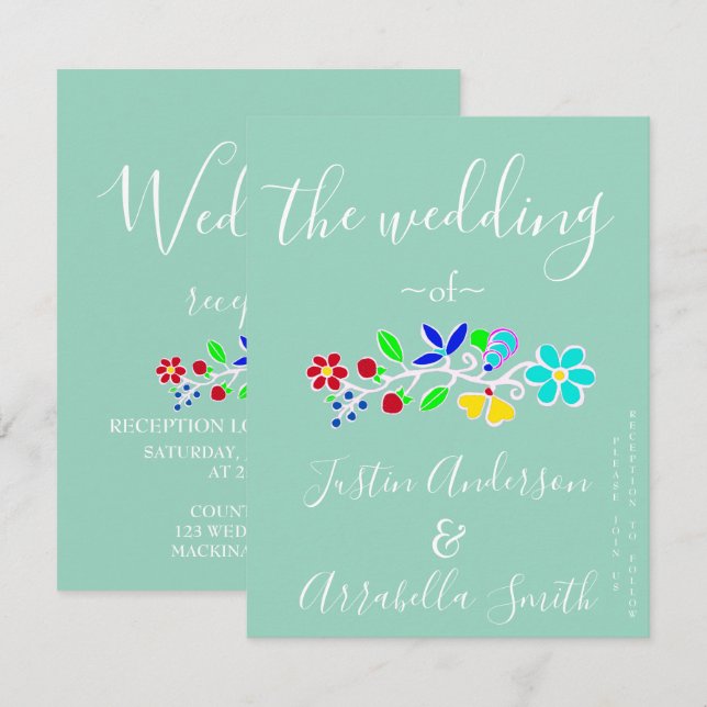 Anishinaabe Blommig Jordgubbs Bröllopsinbjudan Inbjudningar (Fram/baksida)