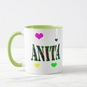 Anita, Namn Logotyp med Kärlek Hearts, Mugg