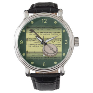 anjo~Rolled Lakan Music~Guld/Grönt Background~  Armbandsur