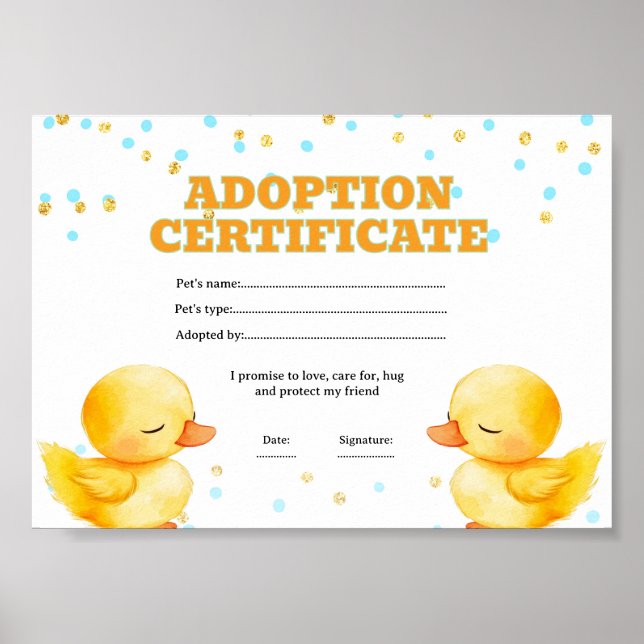 Ank adoption av husdjurscertifikat poster (Framsidan)
