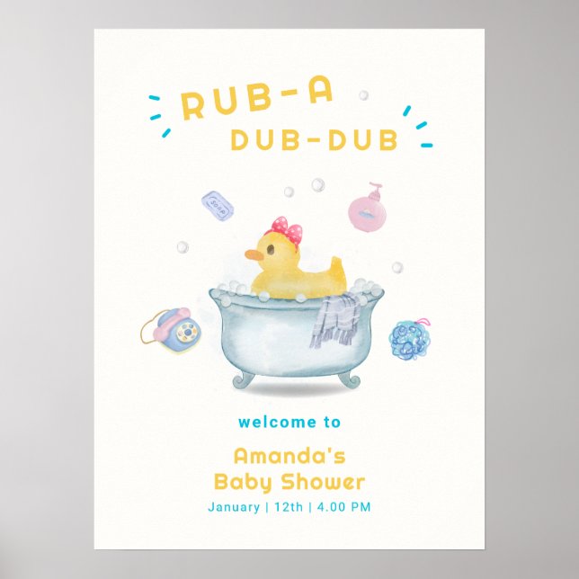 Ank Rub A Dub Dub Badkar Baby Shower Välkommen  Poster (Framsidan)