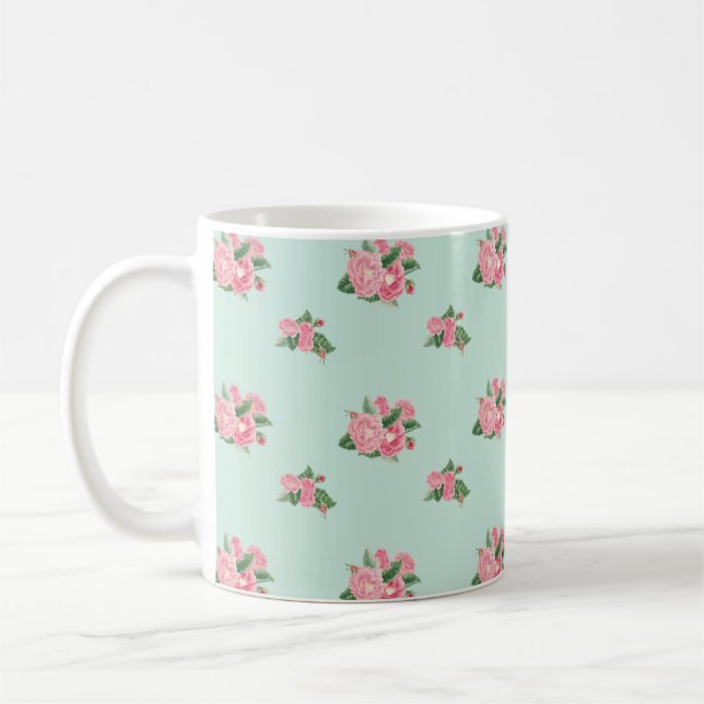 Anka äggblått blommigt kaffemugg (Vänster)