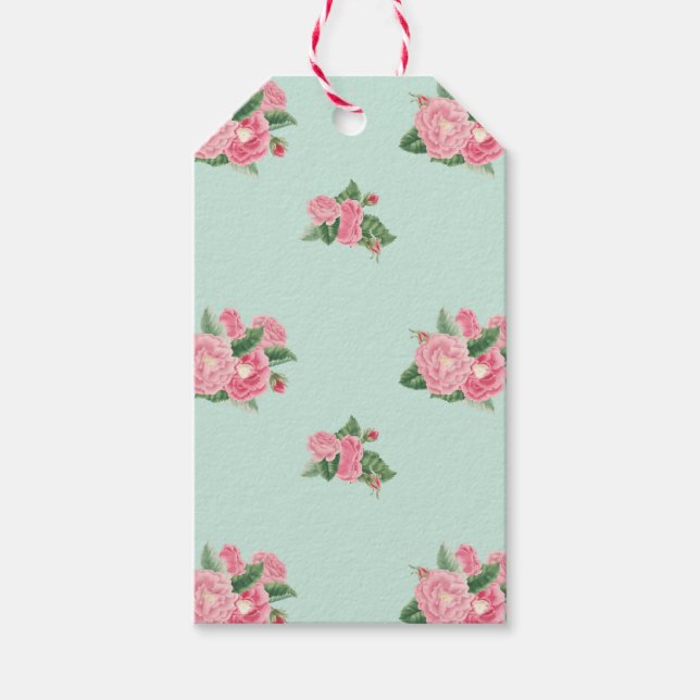 Anka äggblått blommigt presentetikett (Framsidan)
