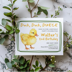 Anka Anka Deuce Baby Watercolor Birthday Inbjudningar