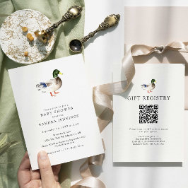 Anka Baby Shower 2-sided Gift Registry QR-kod Inbjudningar