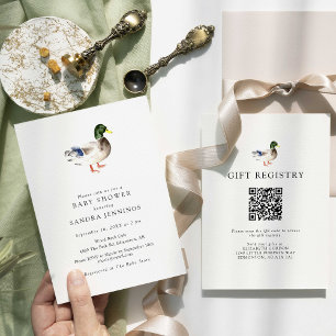 Anka Baby Shower 2-sided Gift Registry QR-kod Inbjudningar