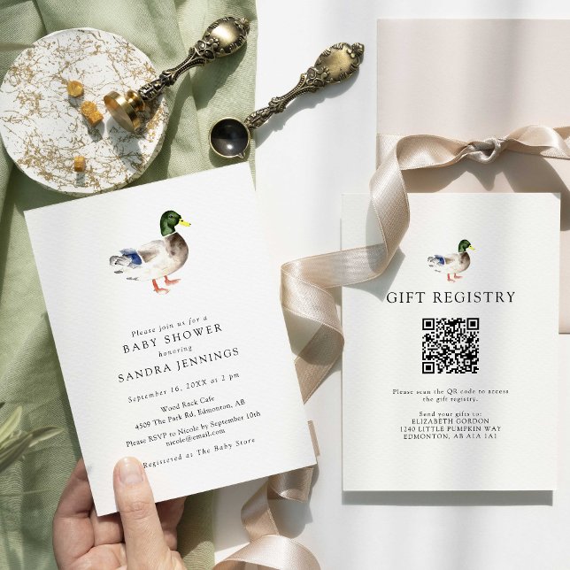 Anka Baby Shower 2-sided Gift Registry QR-kod Inbjudningar (Skapare uppladdad)