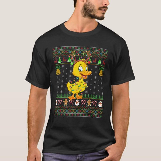 Anka Bird Älskare Lighting Santa Hat Anka Ugly Chr T Shirt (Framsida)