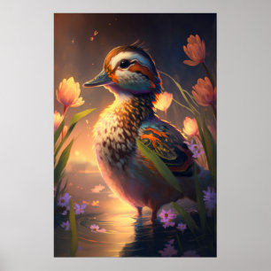 Anka Bird Animal Porträtt Painting Wildlife Ponds Poster