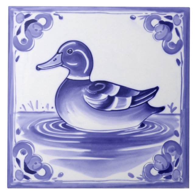 Anka Blue and White European FolAnimal Art Kakelplatta (Framsidan)